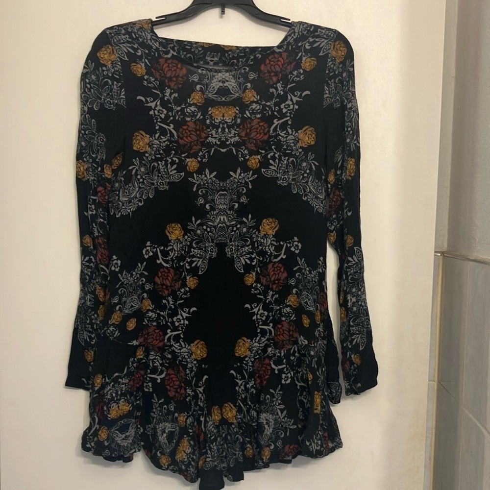 Free People Black Floral Tunic Dark Goth Fairy Grunge